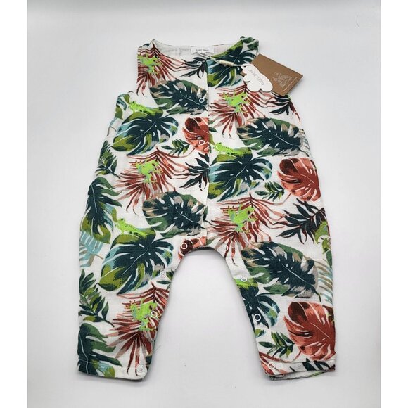 ANGEL DEAR Sleeveless Romper Tropical Tree Frog Palm Organic Cotton Muslin NWT - Picture 2 of 5